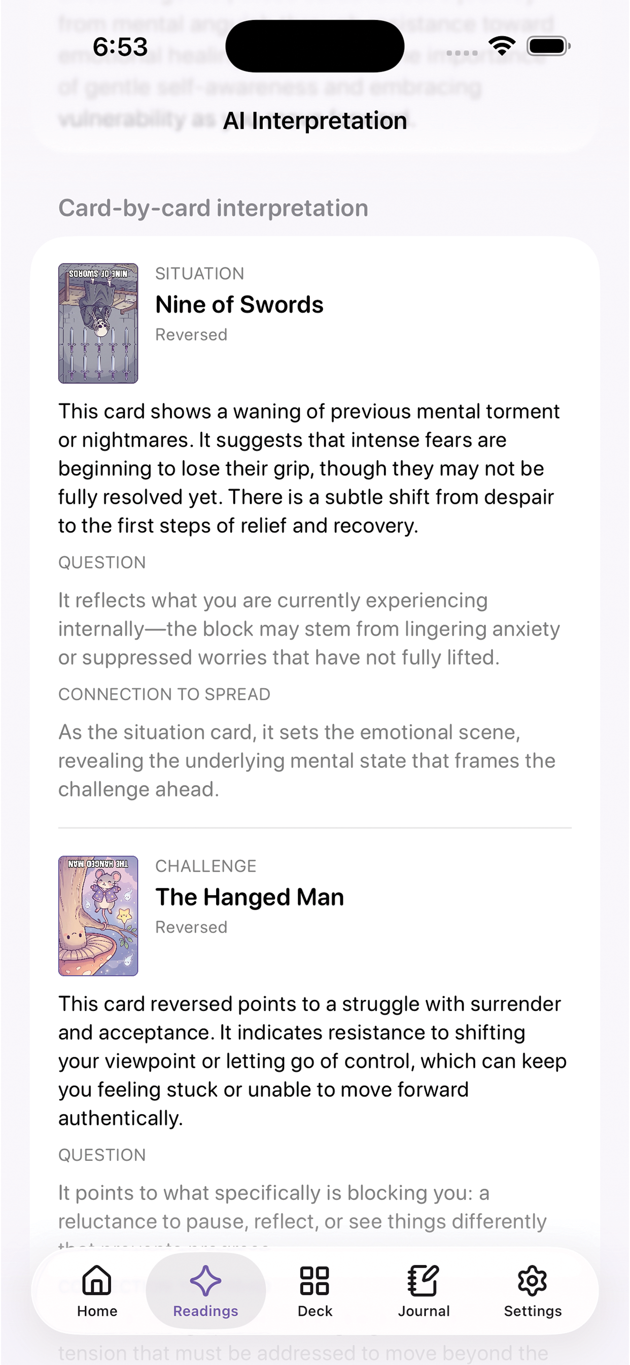 AI Interpretation screen