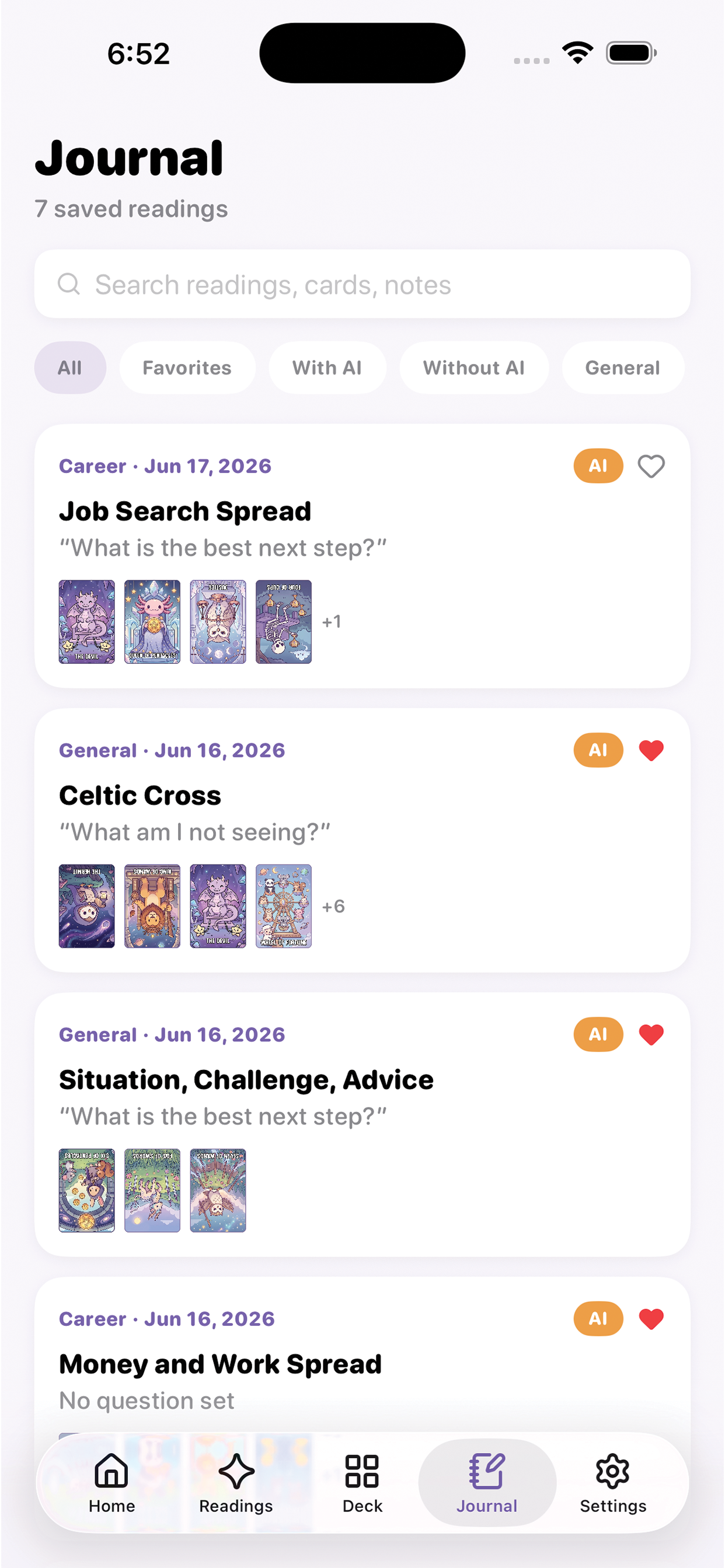 Journal screen